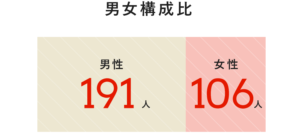 男女構成比 男性191人女性106人